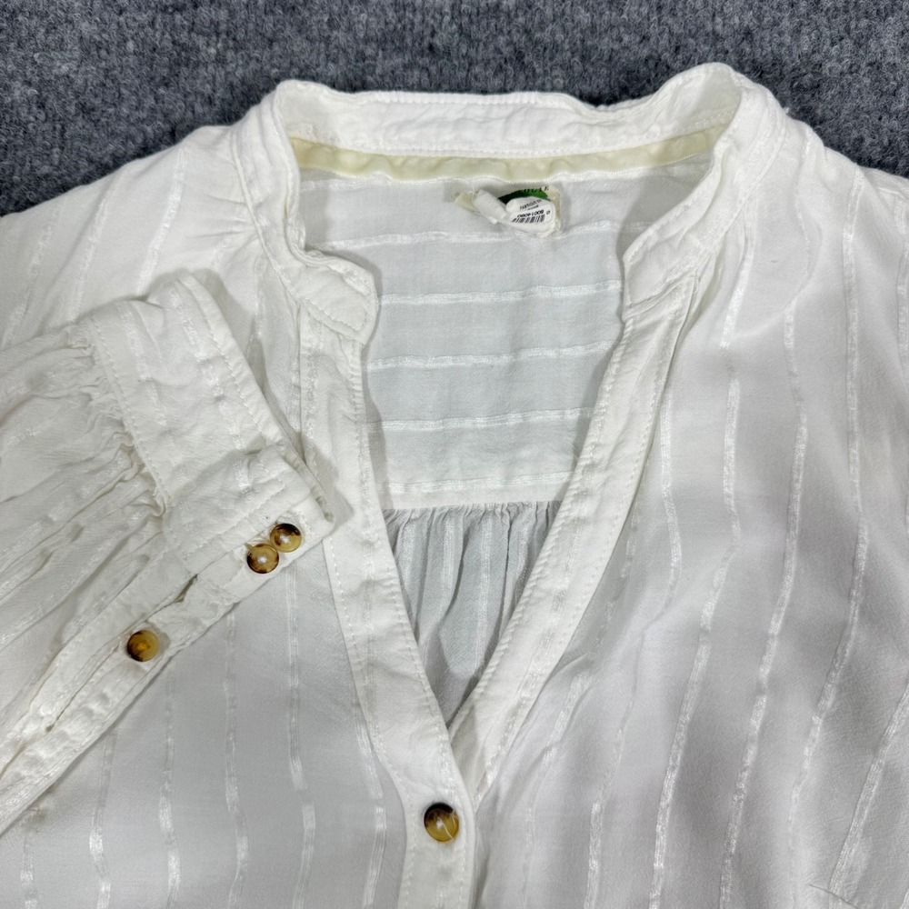 Anthropologie Button Down Textured Stripe Blouse Womens 6 White Linen Blend EUC